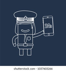 Police officer holding a smartphone, vector illustration design. Police collection.