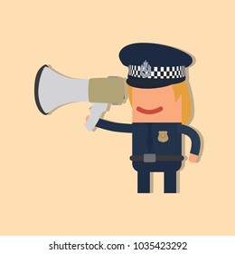 Police officer holding a speaker, vector illustration design. Police collection.