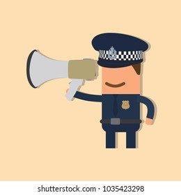 Police officer holding a speaker, vector illustration design. Police collection.