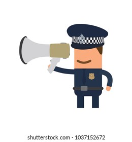 Police officer holding a speaker, vector illustration design. Police collection.