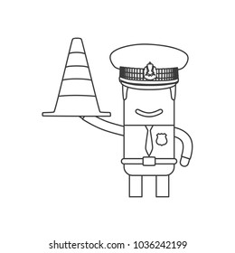 Police officer holding a traffic cone, vector illustration design. Police collection.