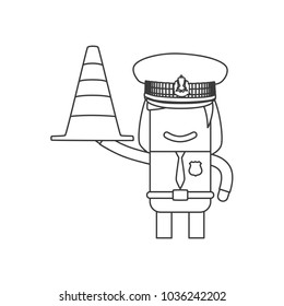 Police officer holding a traffic cone, vector illustration design. Police collection.