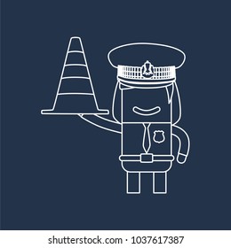 Police officer holding a traffic cone, vector illustration design. Police collection.