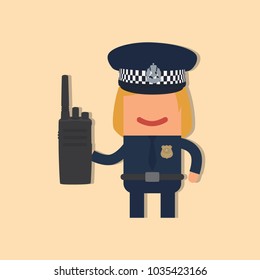 Police officer holding a walkie talkie, vector illustration design. Police collection.