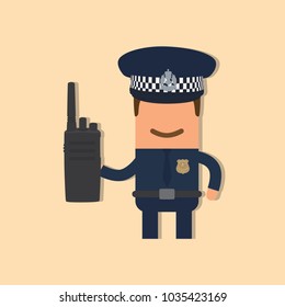 Police officer holding a walkie talkie, vector illustration design. Police collection.