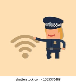 Police officer holding a wifi sign, vector illustration design. Police collection.