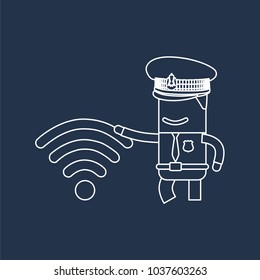 Police officer holding a wifi sign, vector illustration design. Police collection.