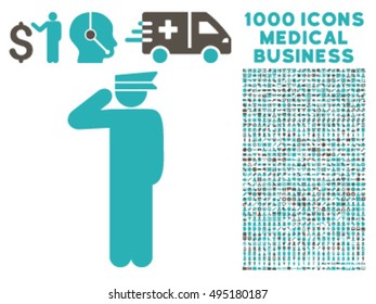 Police Officer icon with 1000 medical business grey and cyan vector pictographs. Design style is flat bicolor symbols, white background.