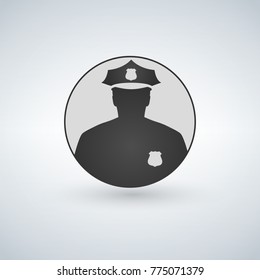 Police officer icon in circle with a shadow, vector illustration isolated on light background