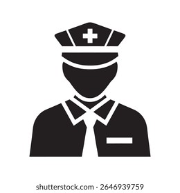 Ícone de policial representando segurança e aplicação da lei Um símbolo de glifo de um guarda em uniforme para autoridade de proteção e segurança pública profissional