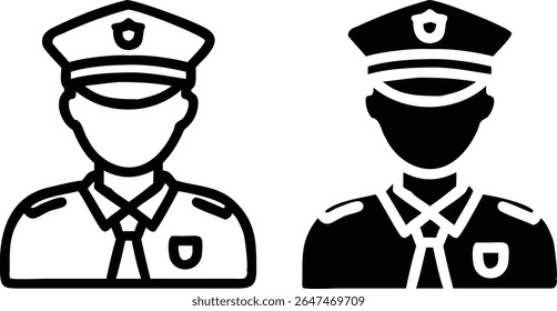 Conjunto de Ícones de Policial - Ilustração do Vetor de Símbolo de Aplicação da Lei em Preto e Branco