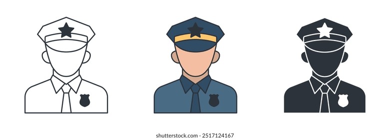 Ilustración vectorial del símbolo del icono del agente de policía aislada en el fondo blanco