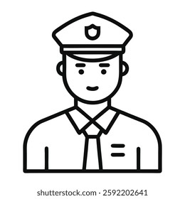 Police Officer Icon Vector: Minimalist Law Enforcement Line Art Illustration