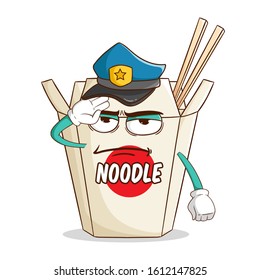 Police officer of instant cup noodle cartoon character with funny expression