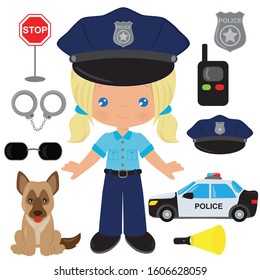 Police officer kid vector cartoon vector illustration