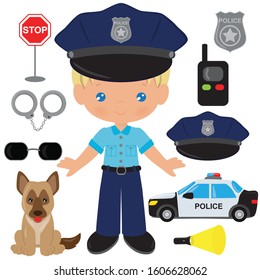 Police officer kid vector cartoon vector illustration