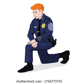 Police officer knells down illustration