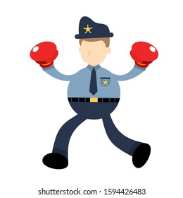 Police officer man fighter boxing cartoon doodle flat design style vector illustration