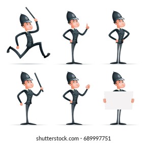 Police Officer Man Uniform Cop Order Policeman Law 3d Security Protection Cartoon Mascot Character Isolated Icons Set Design Vector Illustrator