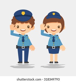 Police officer, man and woman
