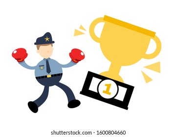 police officer man worker pick trophy win champion cartoon doodle flat design style vector illustration