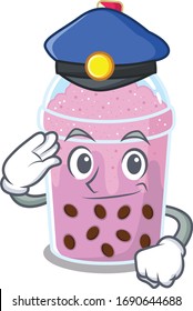 Police officer mascot design of taro bubble tea wearing a hat