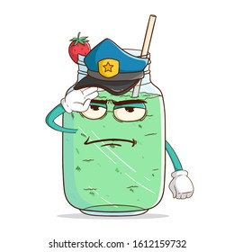 Police officer of milkshake cartoon character with funny expression