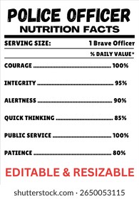 Police Officer Nutrition Facts Label, Law Enforcement Nutritional Info, Police Officer Label	