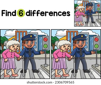 Police Officer with Old Woman Find The Differences