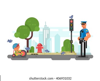 Police officer on the city street