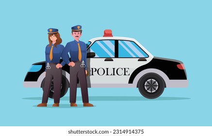 Police officer with police patrol car vector illustration