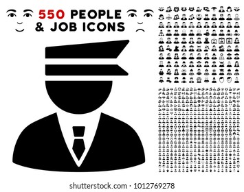 Police Officer pictograph with 550 bonus pitiful and happy people pictographs. Vector illustration style is flat black iconic symbols.