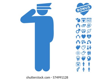 Police Officer pictograph with bonus lovely pictures. Vector illustration style is flat iconic cobalt symbols on white background.