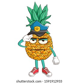 Police officer of pineapple cartoon character with funny expression