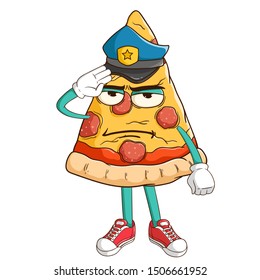 Police officer of pizza slice cartoon character with funny expression