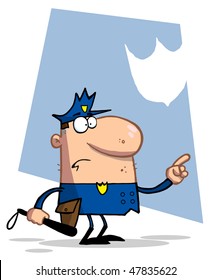Police Officer Pointing And Holding A Club