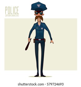 police officer, policeman, cartoon character, vector illustration isolated on background