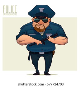 police officer, policeman, cartoon character, vector illustration isolated on background