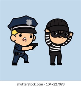 Police officer, policeman or Cop  chasing a thief ,Vector illustration in a flat style , Cute cartoon