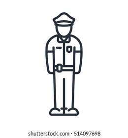 Police Officer Policeman Uniform Professional Worker Employee Job Work Profession Occupation Career Servant Vector Flat Line Icon Symbol Pictogram Minimalistic Isolated On White