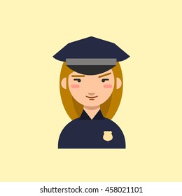 Police officer. Policewoman cartoon character. Vector icon.