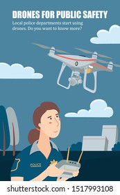 Police Officer Policewoman Operating Drone Remote Stock Vector (Royalty