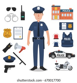 Police officer with police professional equipments.