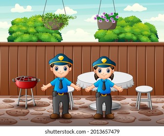 The police officer in the restaurant illustration