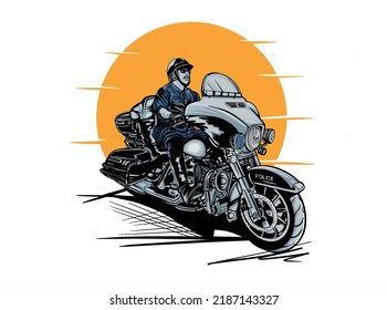 oficial de policía montando motocicleta en una ilustración vectorial de estilo plano