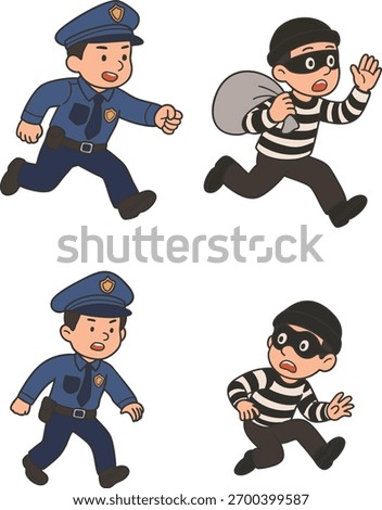 police officer and robber vector character clipart collection