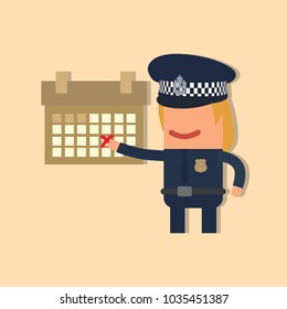 Police officer showing a calendar, vector illustration design. Police collection.