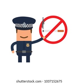 Police officer showing a non smoking sign, vector illustration design. Police collection.