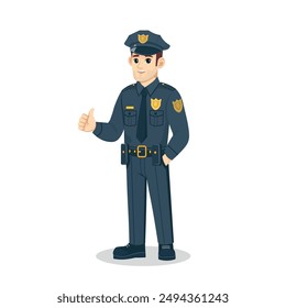 police officer showing thumbs up vector cartoon illustration flat design	