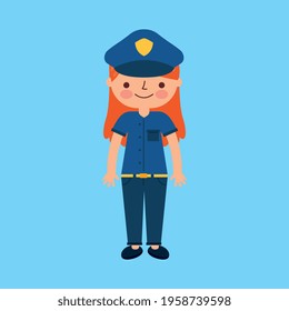 Police officer smiling cartoon character over blue background vector illustration